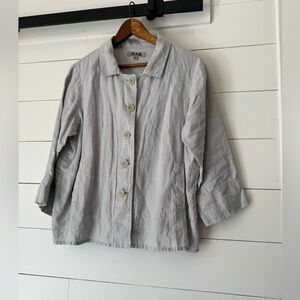 FLAX Women’s Light Gray Cropped Short Button Front Jacket 100% Linen Size Small